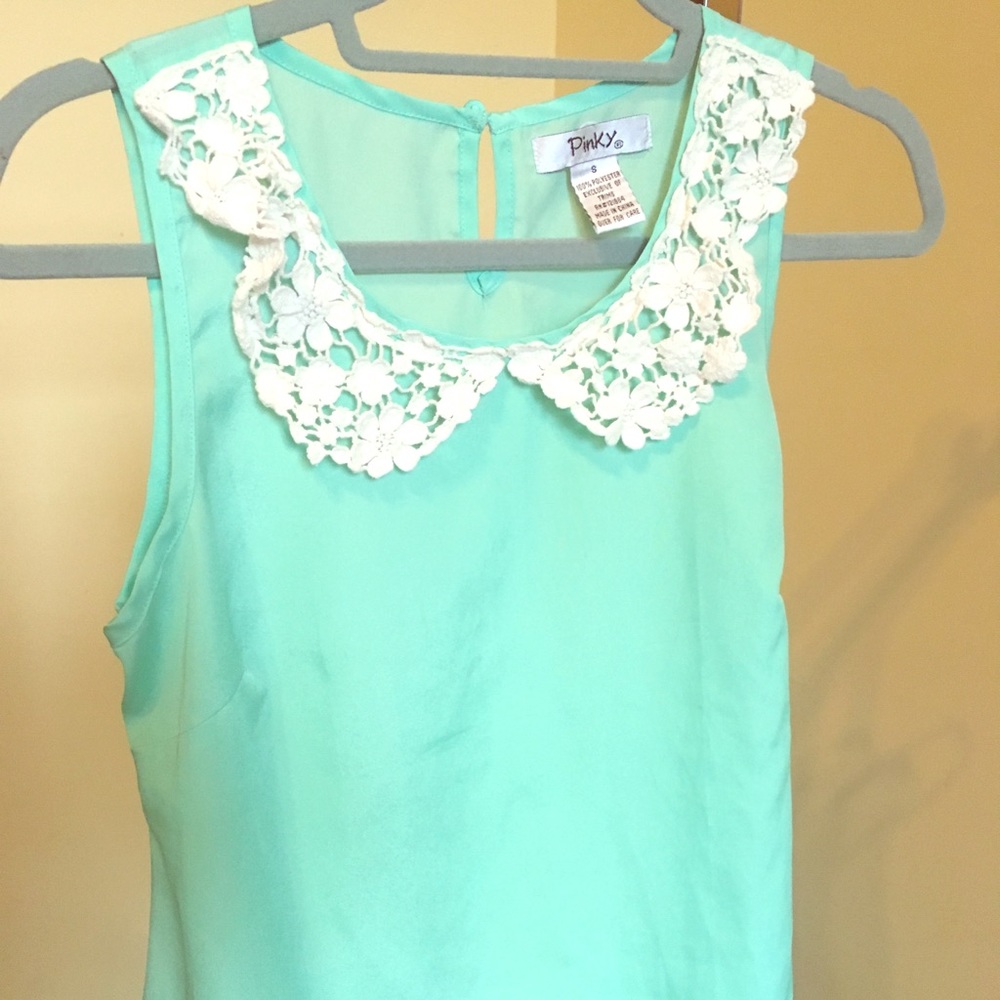 Mint Green top with lace collar
